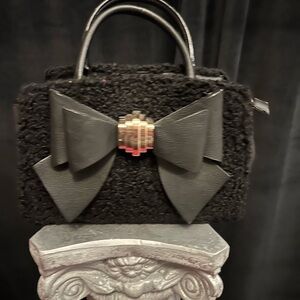 Betsey Johnson Black Textured Bow Shoulder Bag